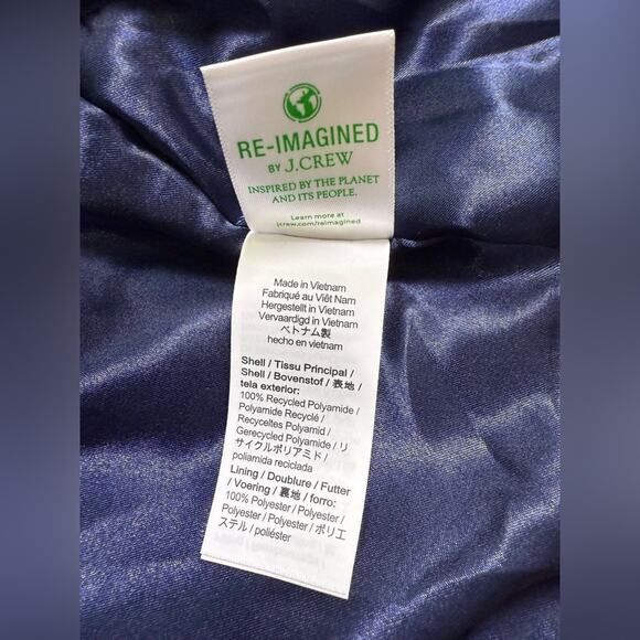 NWT J. Crew Peacoat Puffer Jacket In Lightweight Shiny Nylon Blue Size Small - Picture 12 of 12